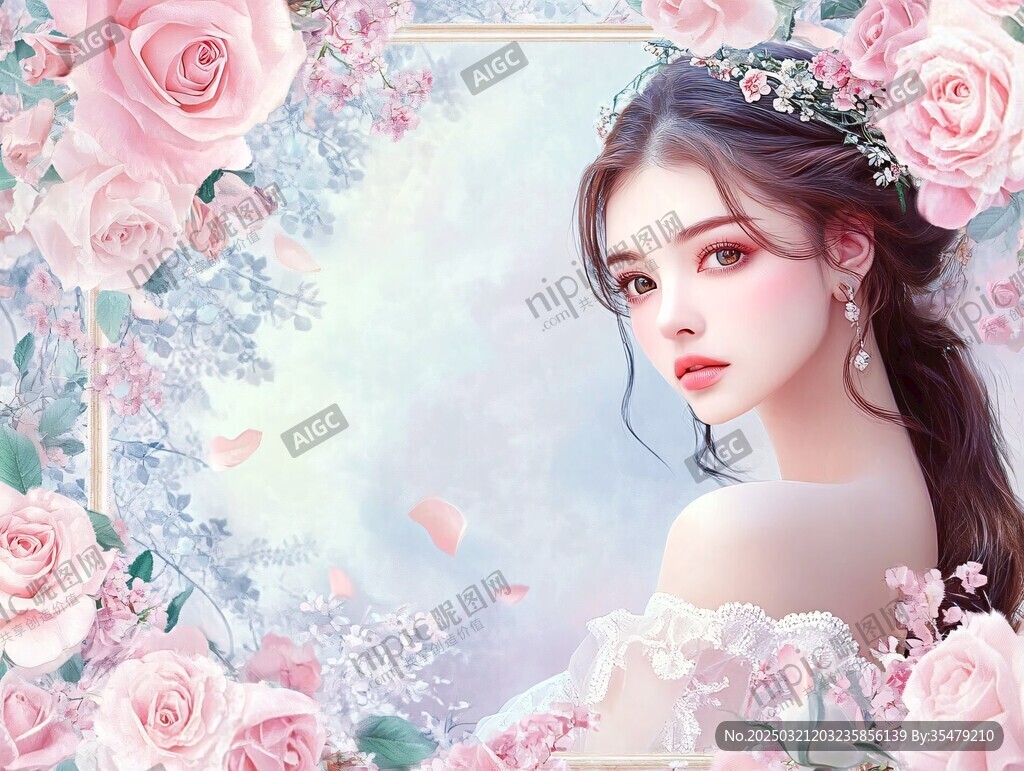 粉色花卉美女