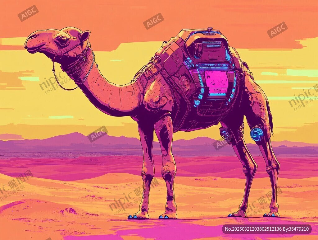 未來沙漠中的機器人駱駝