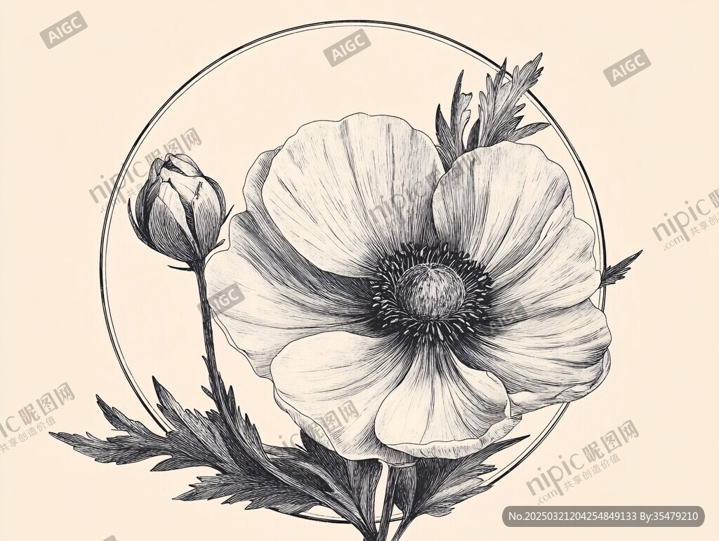 花卉線描畫