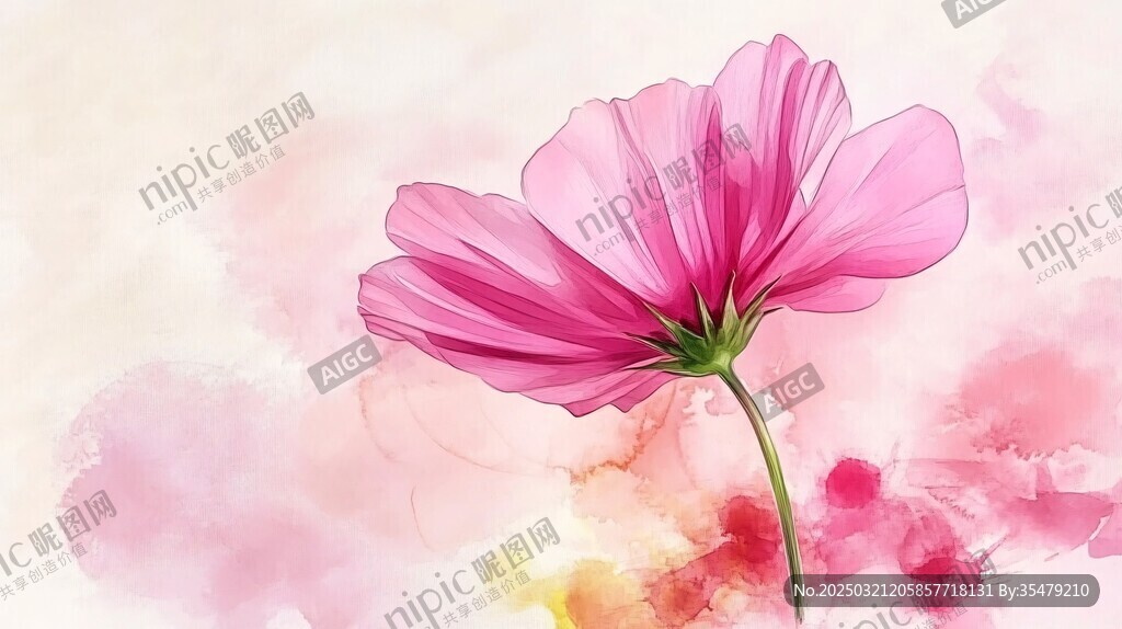 粉色水彩畫中的波斯菊