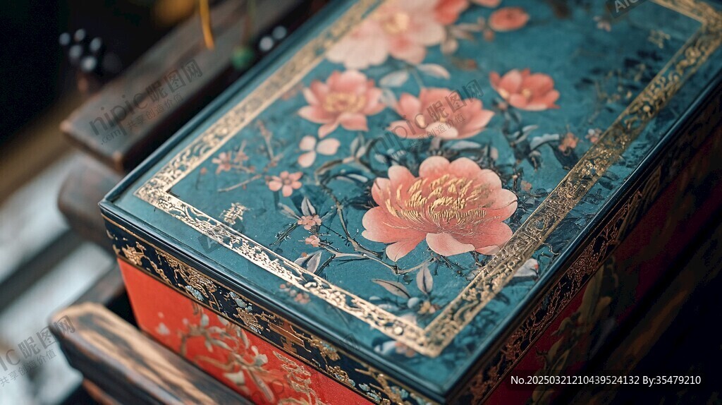 復(fù)古花卉圖案的木制盒子