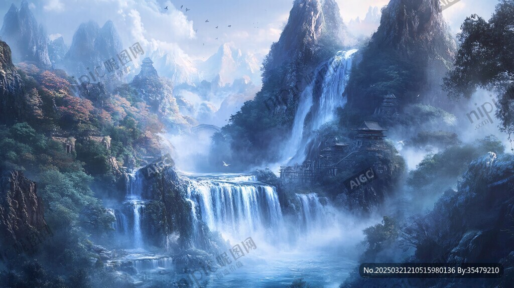 迷霧繚繞的山水仙境