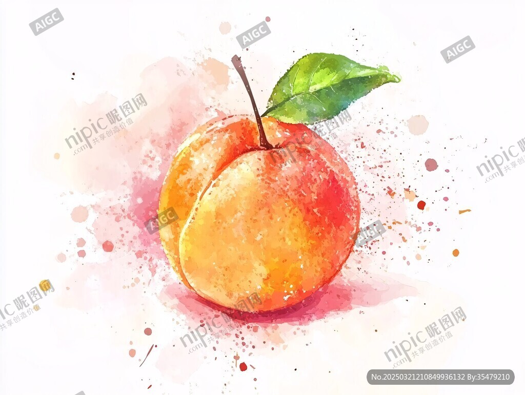 水彩斑斕的橙子與綠葉