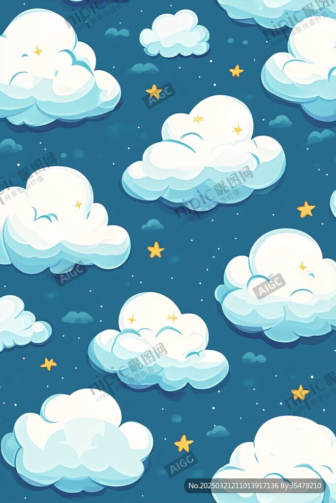 夜空中的云朵和星星
