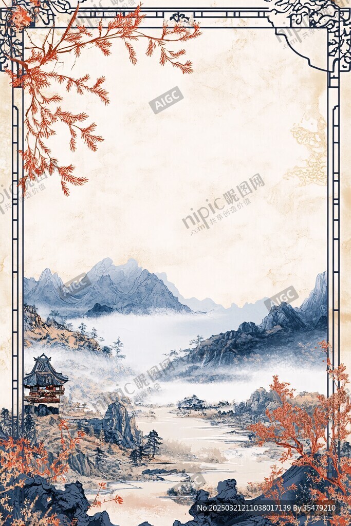 秋意濃山水畫風景圖