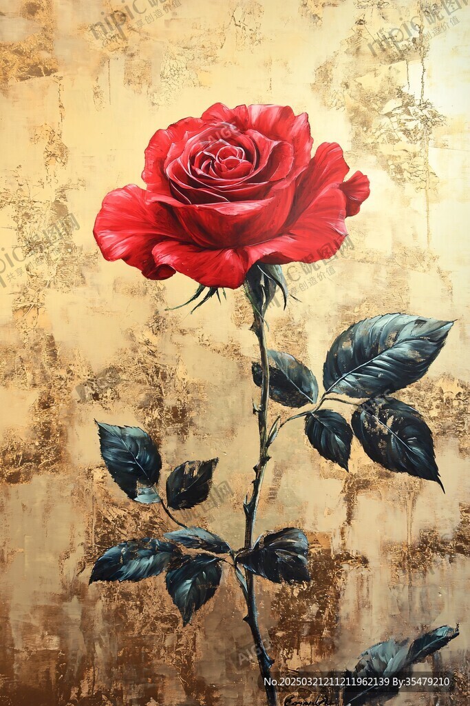 金色背景上的紅玫瑰