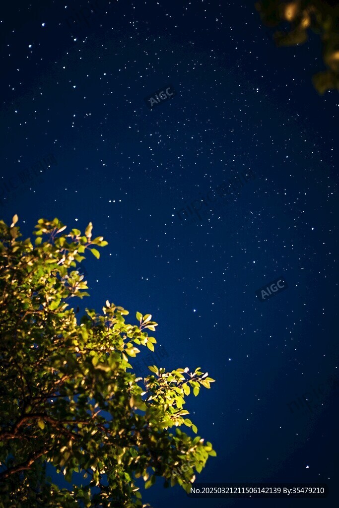 夜幕下的星空與樹梢