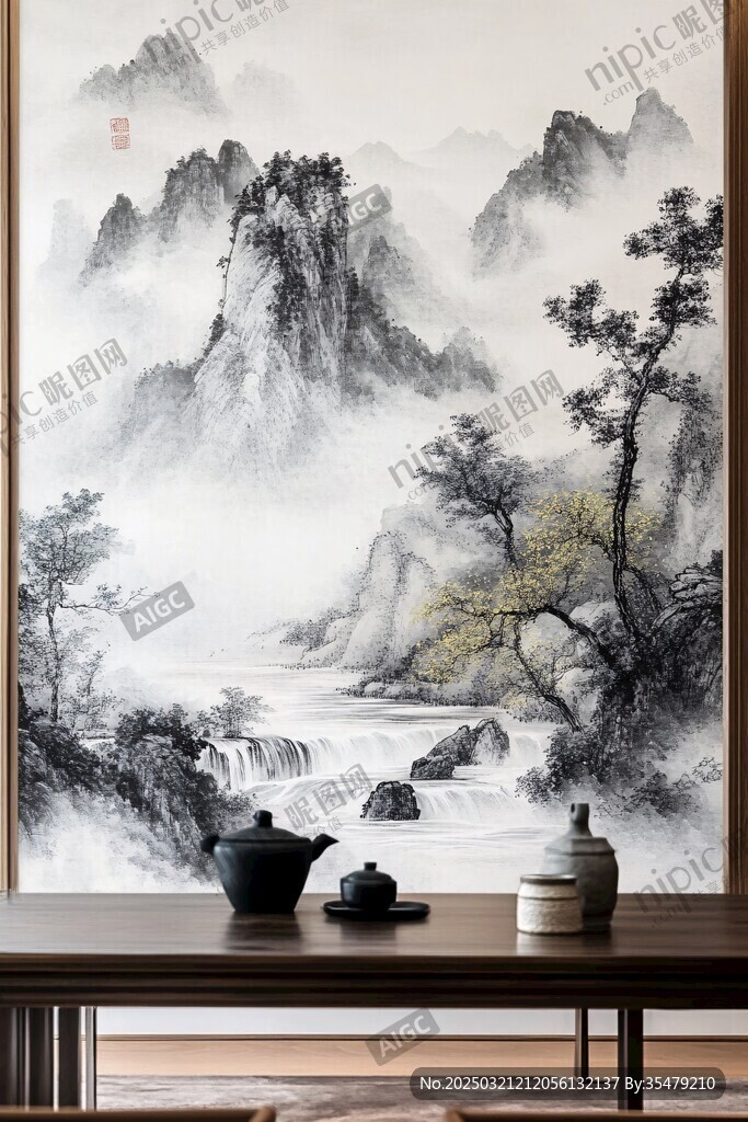 山水畫中的茶室風景