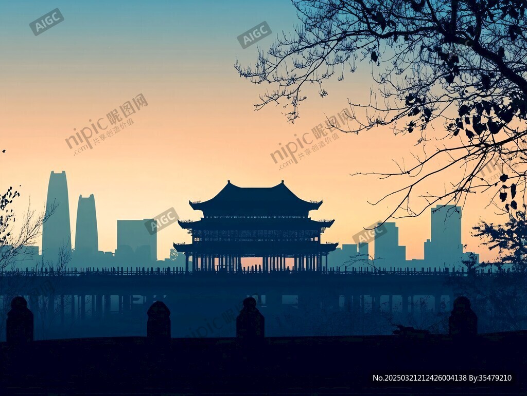夕陽映照下的城市韻味
