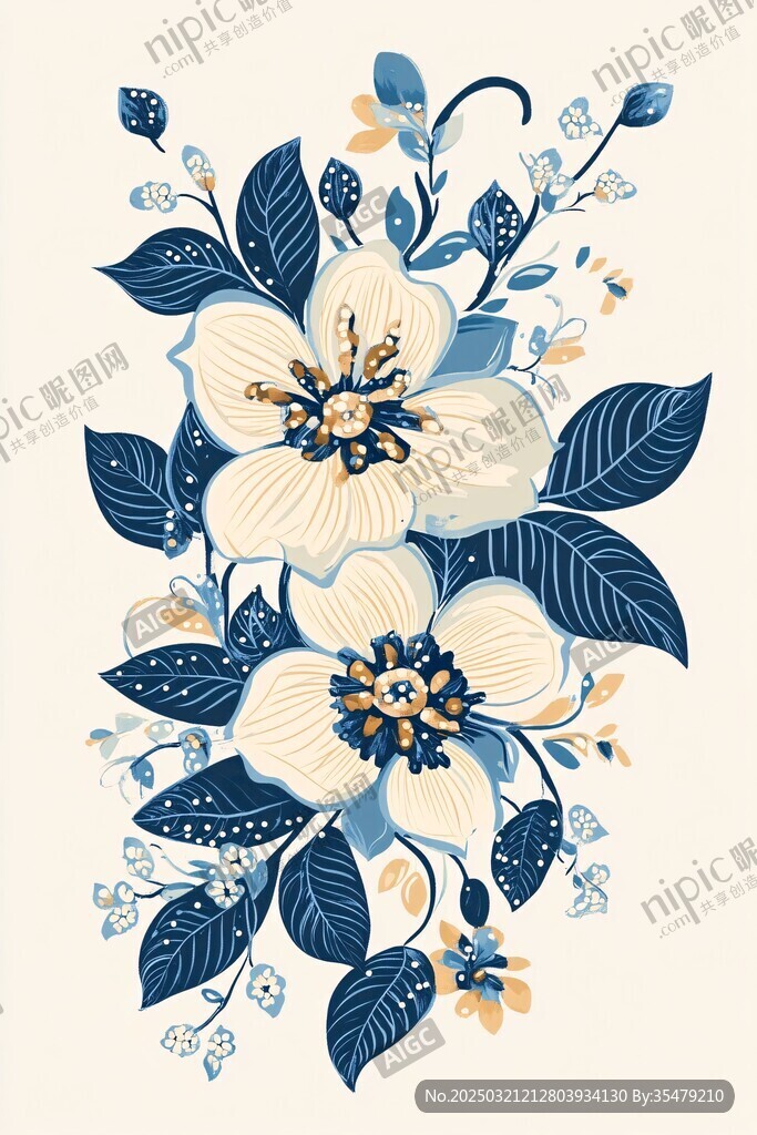藍色花卉藝術作品