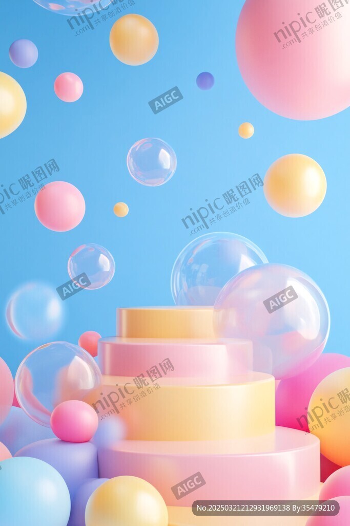 彩色泡泡與圓柱形舞臺(tái)