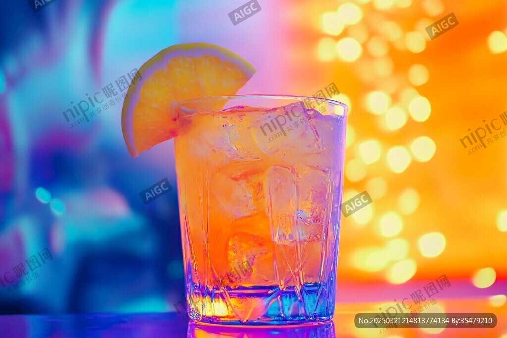 多彩雞尾酒 冰塊和檸檬片