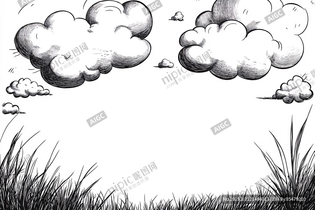 手繪的天空與草地