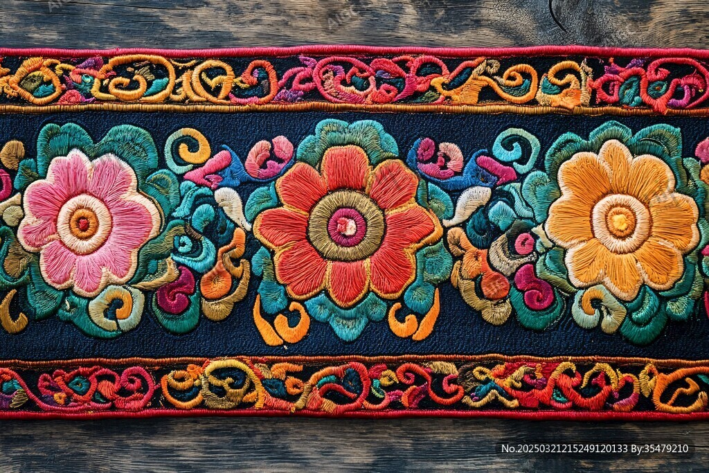 彩色刺繡花卉圖案