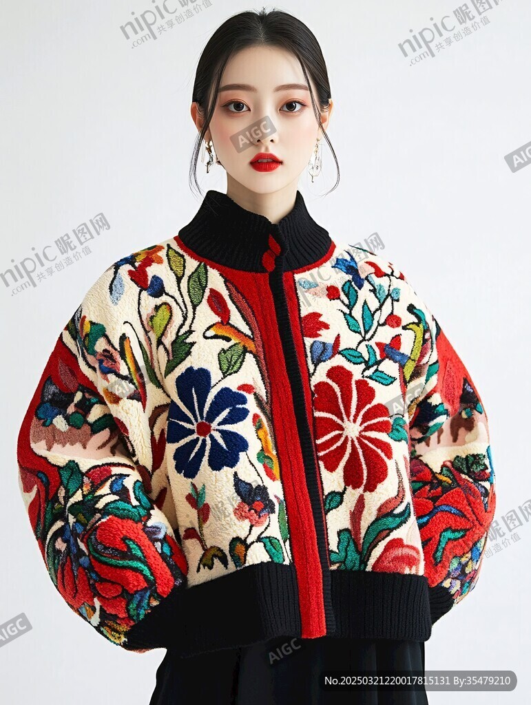 復古花卉圖案毛衣