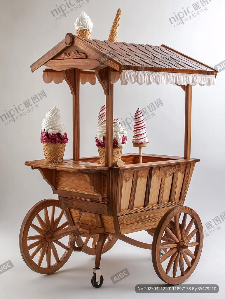 木制冰淇淋車與甜品展示