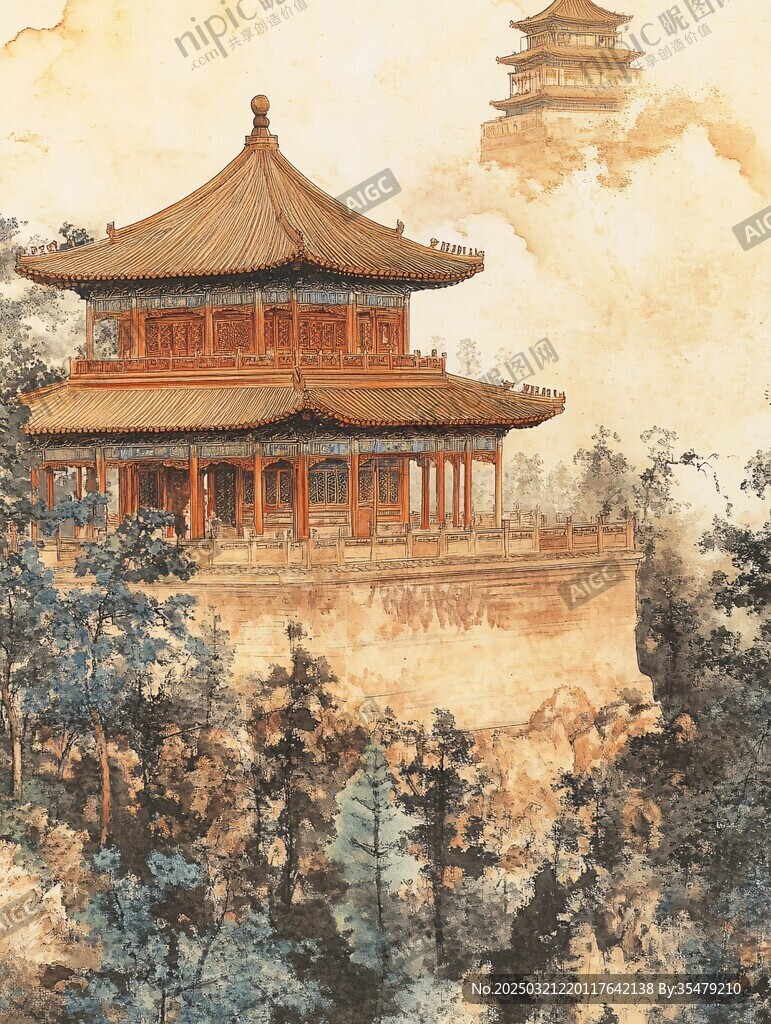 云霧繚繞的古代建筑