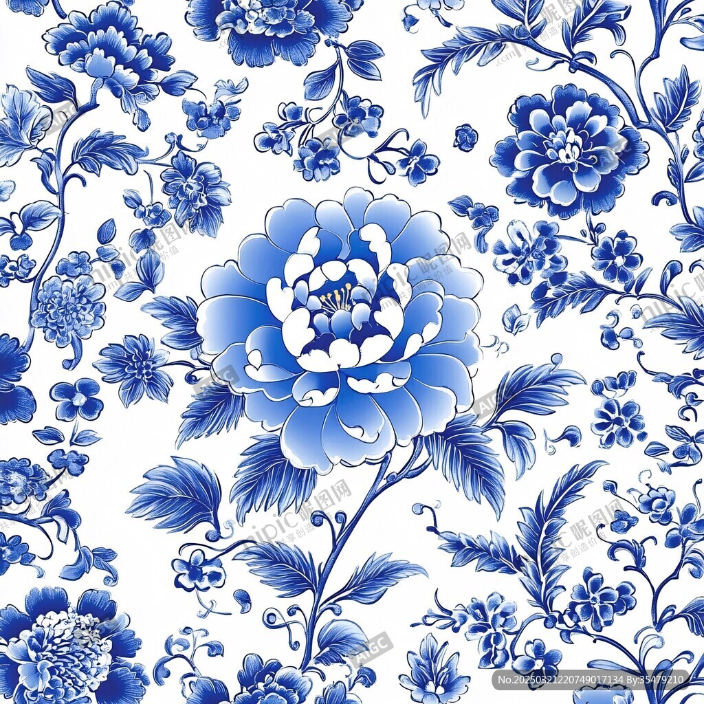 青花瓷風格的花卉圖案