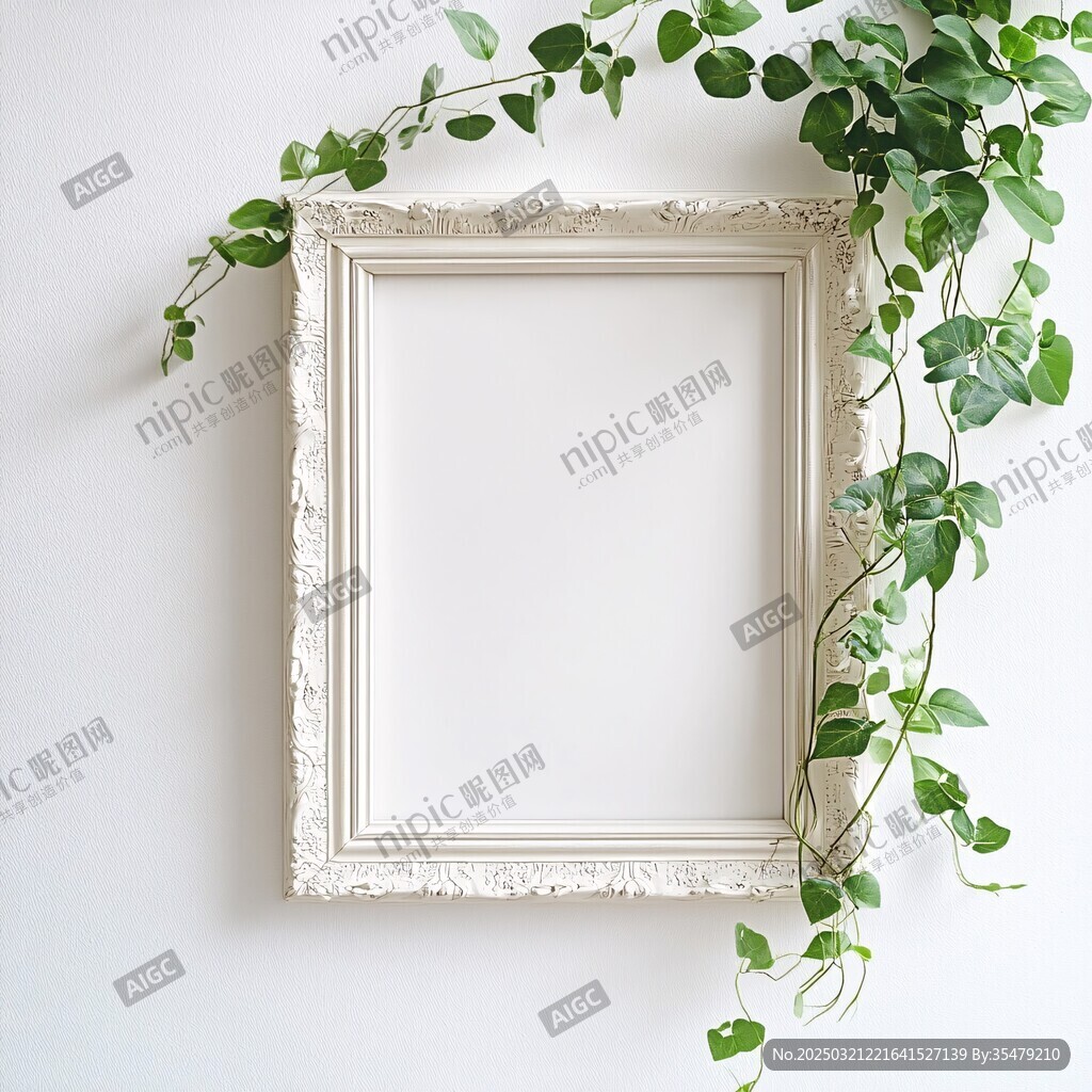 白色畫框與綠葉藤蔓的藝術(shù)融合