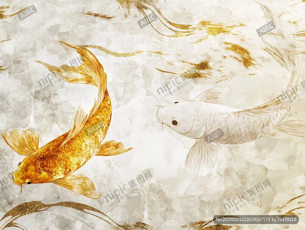 金魚舞動大理石