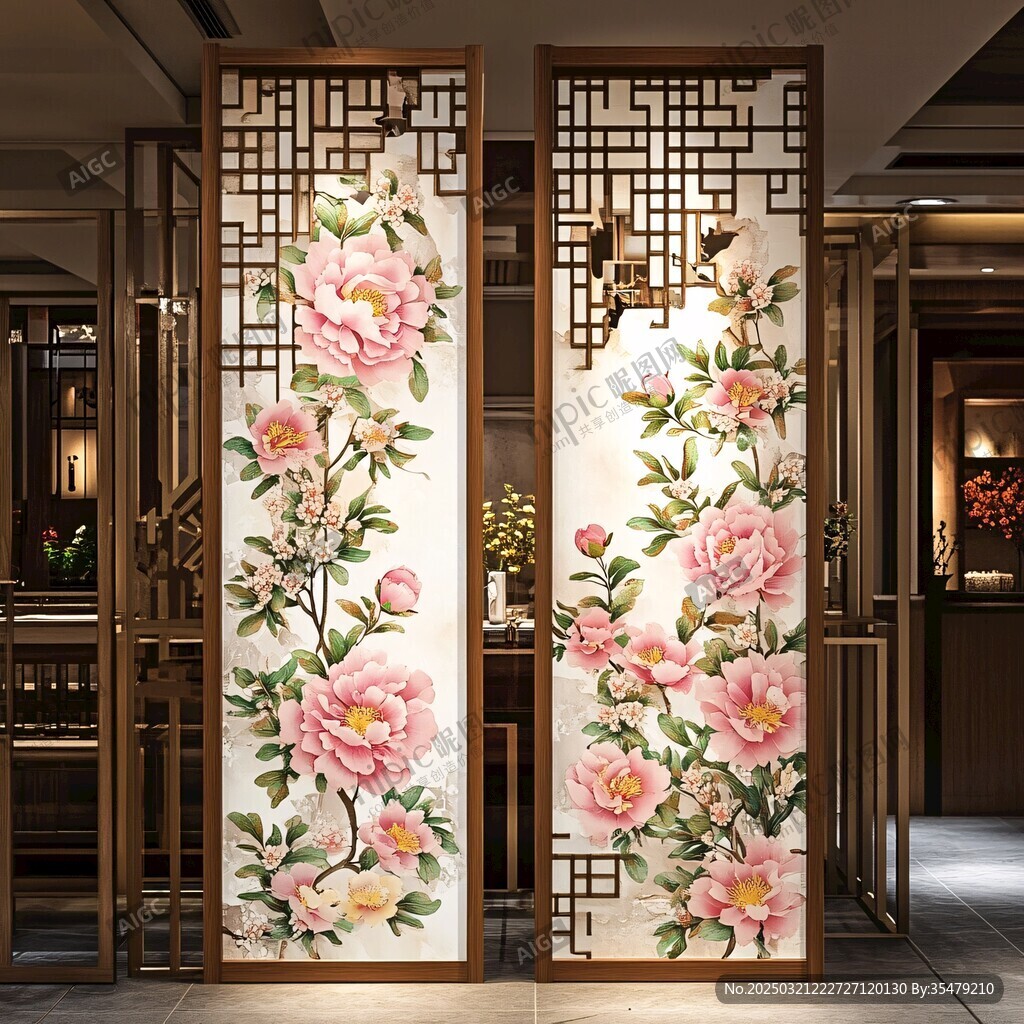 彩繪花屏風(fēng)藝術(shù)隔斷