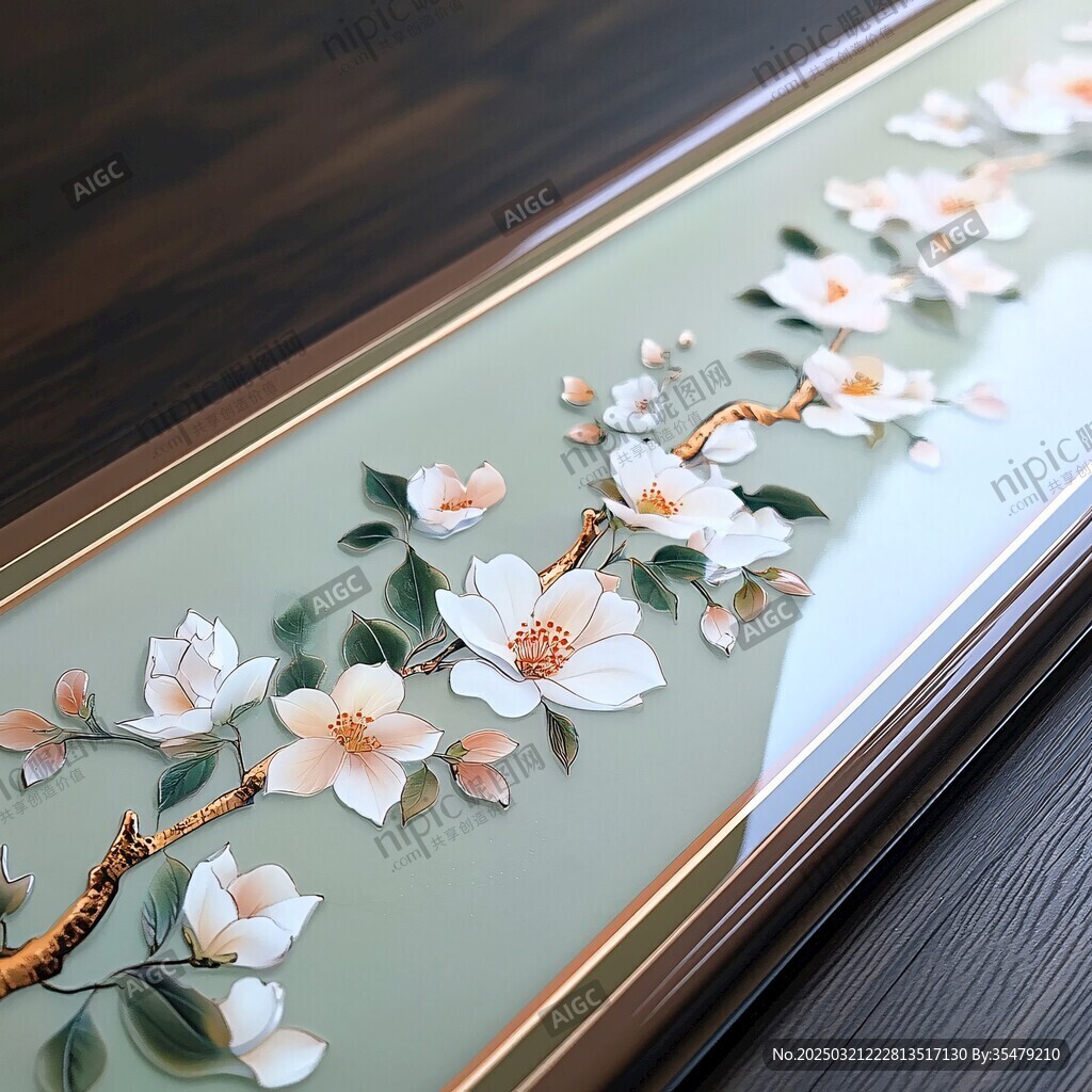 春花圖案的玻璃畫
