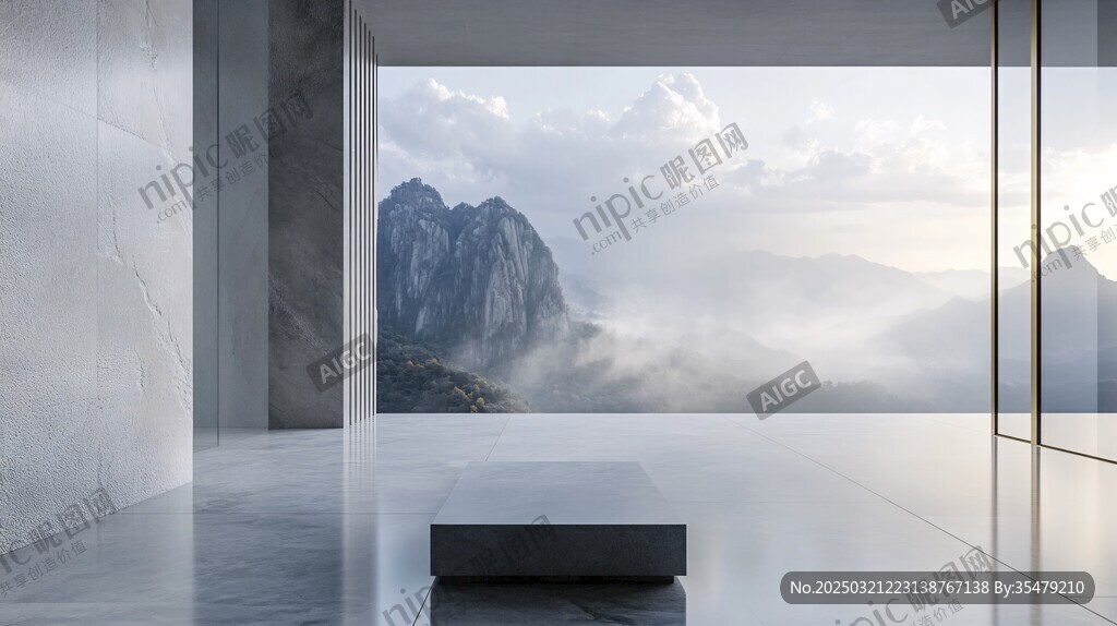 現(xiàn)代簡(jiǎn)約風(fēng)格的室內(nèi)設(shè)計(jì) 展示著壯麗的山脈景色