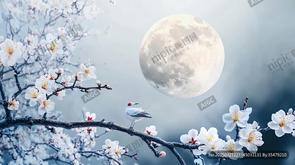 月映白花枝