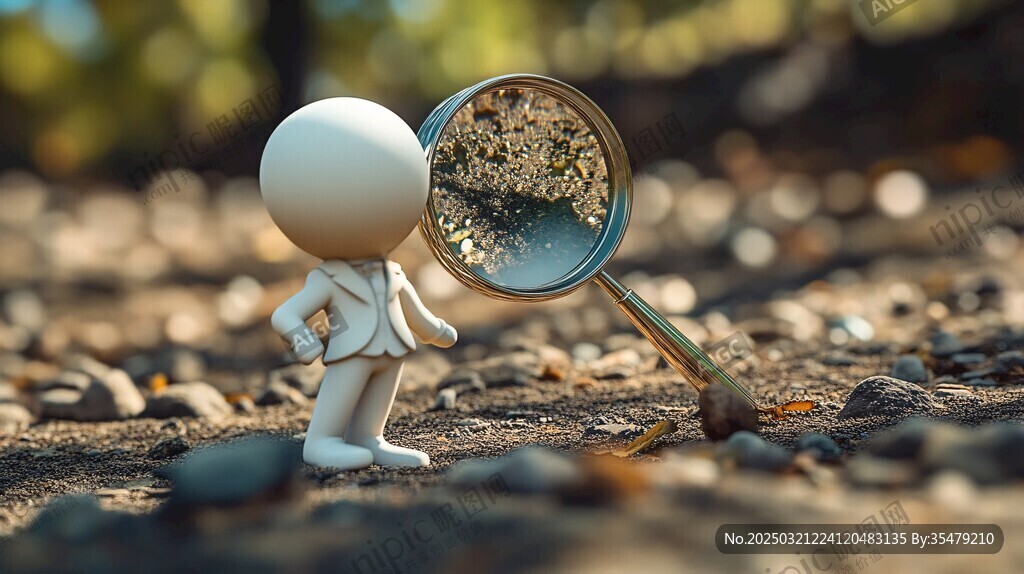3D小人與放大鏡在自然中