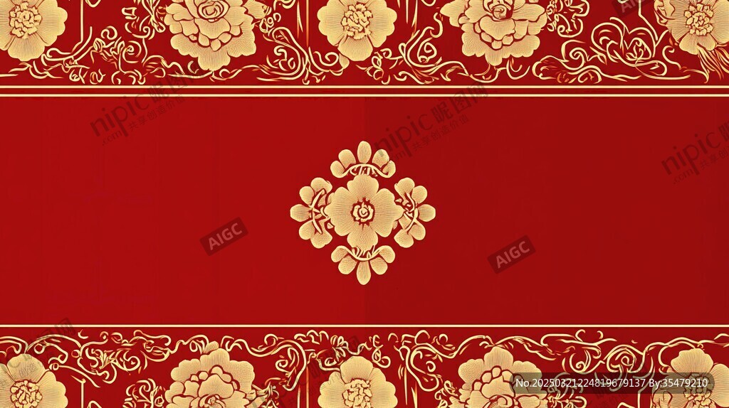 紅色和金色花卉圖案的優(yōu)雅設(shè)計(jì)