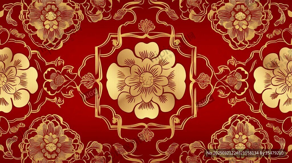 紅色金紋花卉圖案