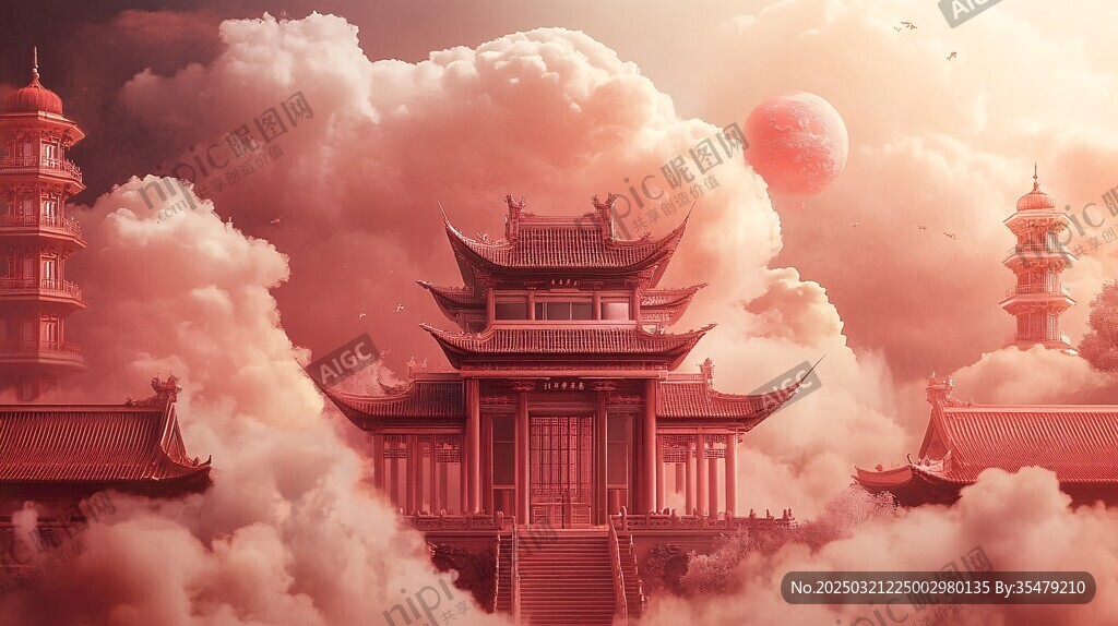 云霧繚繞的古代宮殿