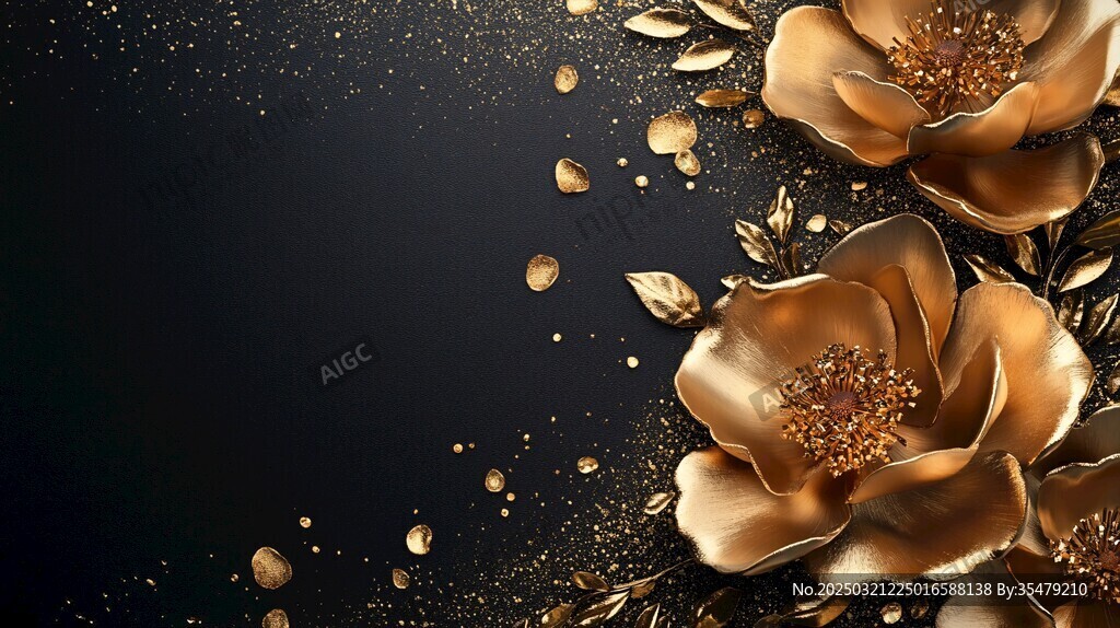 金色花卉與黑色背景的完美融合