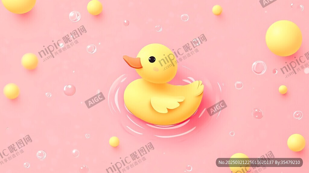 粉色泡泡浴中的快樂黃鴨