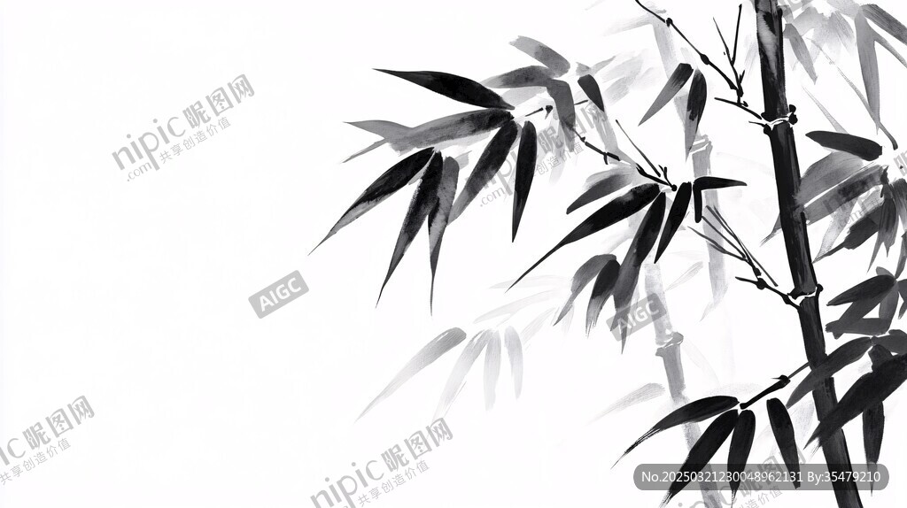 黑白水墨竹畫