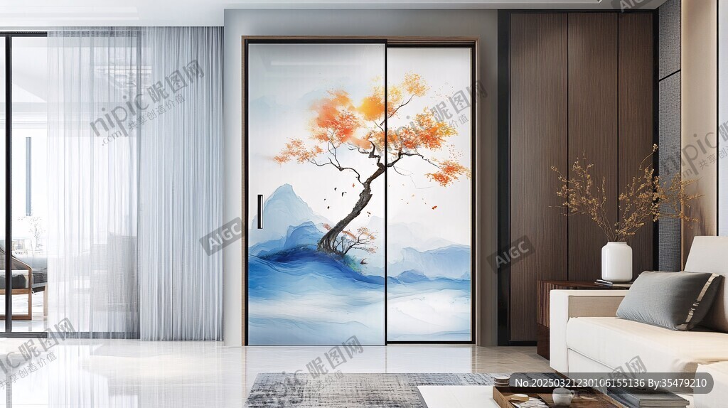 秋日山水畫主題臥室