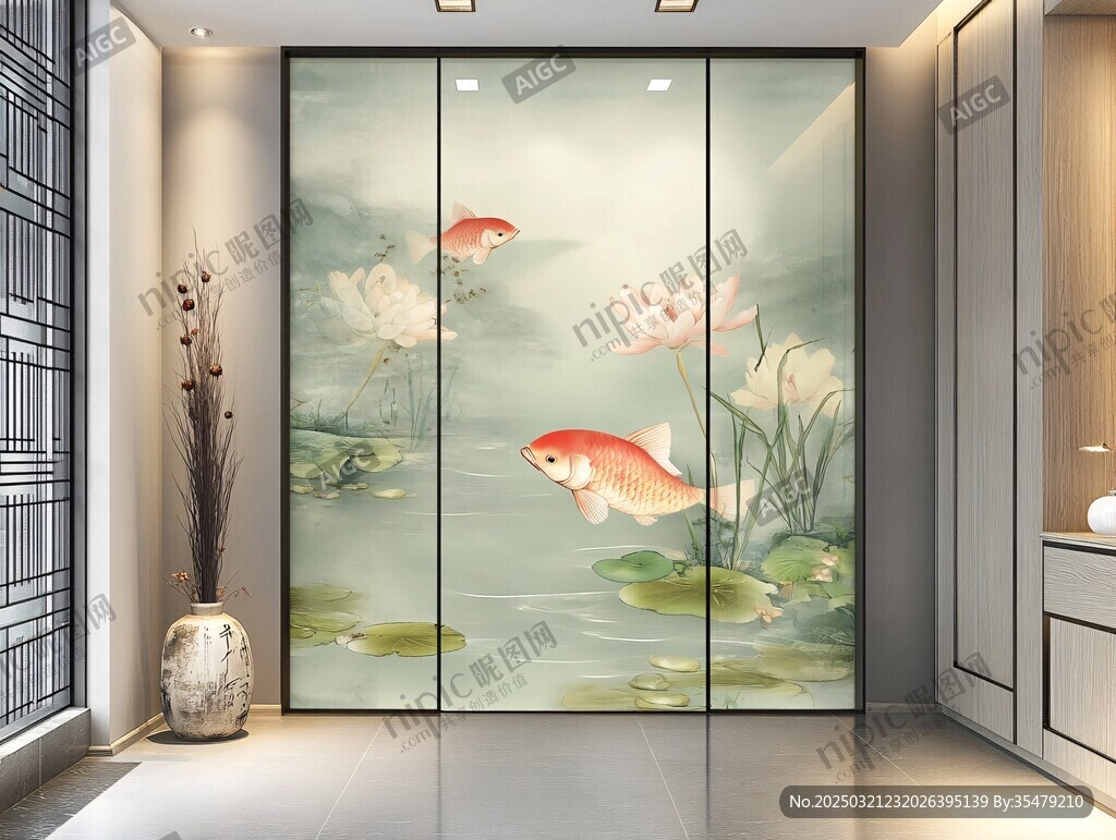 金魚荷花淡雅風