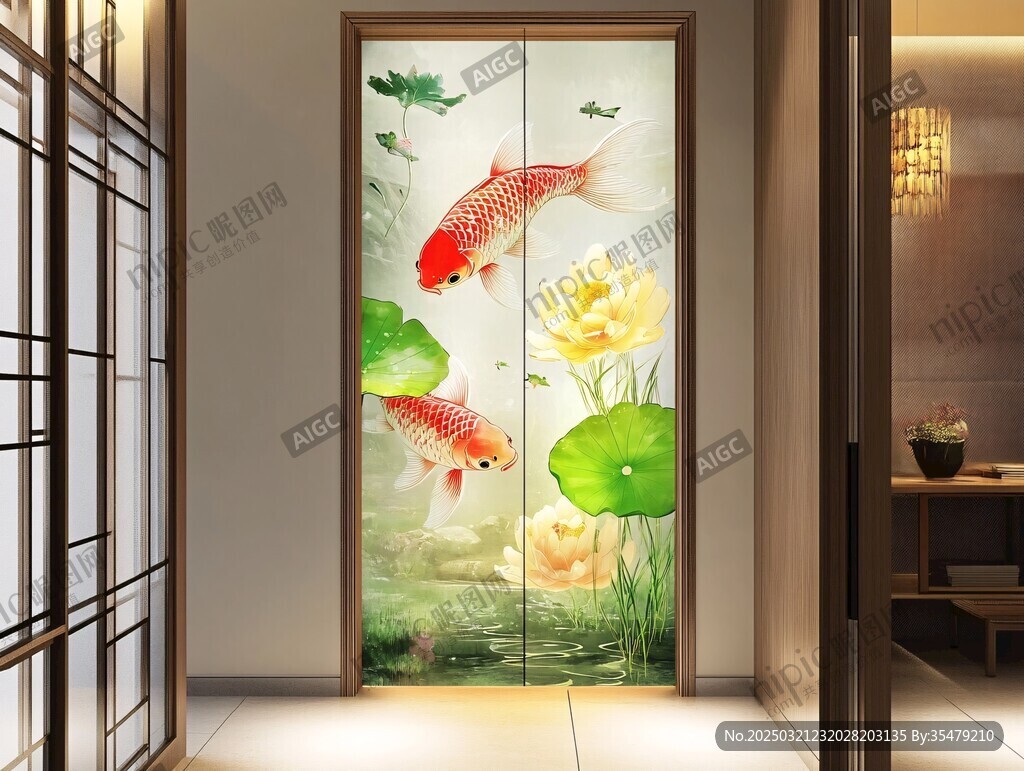 金魚荷花門簾