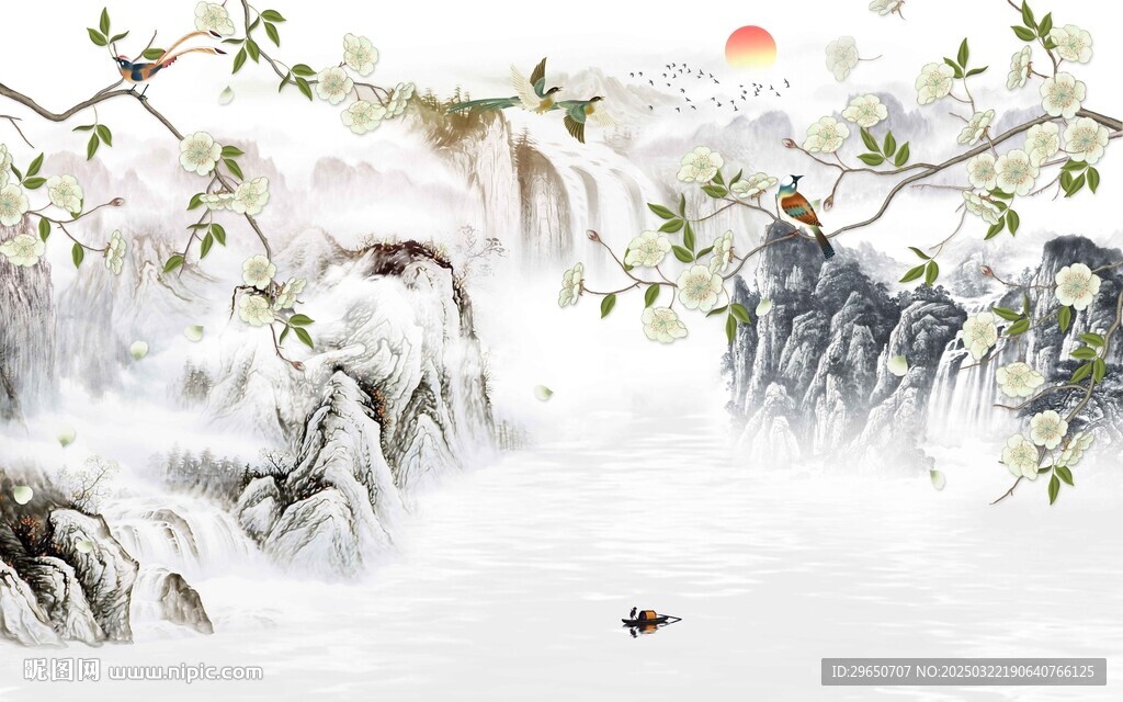 花鳥流水生財背景