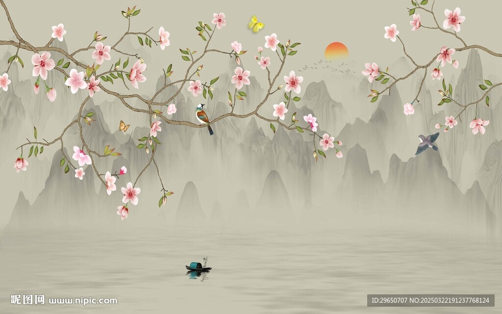 工藝花鳥山水背景