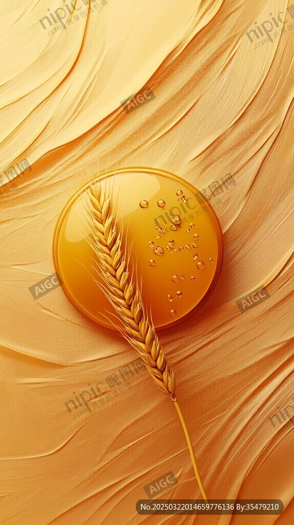 金色麥穗與油滴的抽象畫