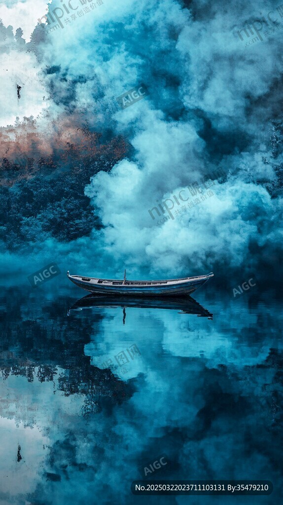 霧氣繚繞的湖光山色