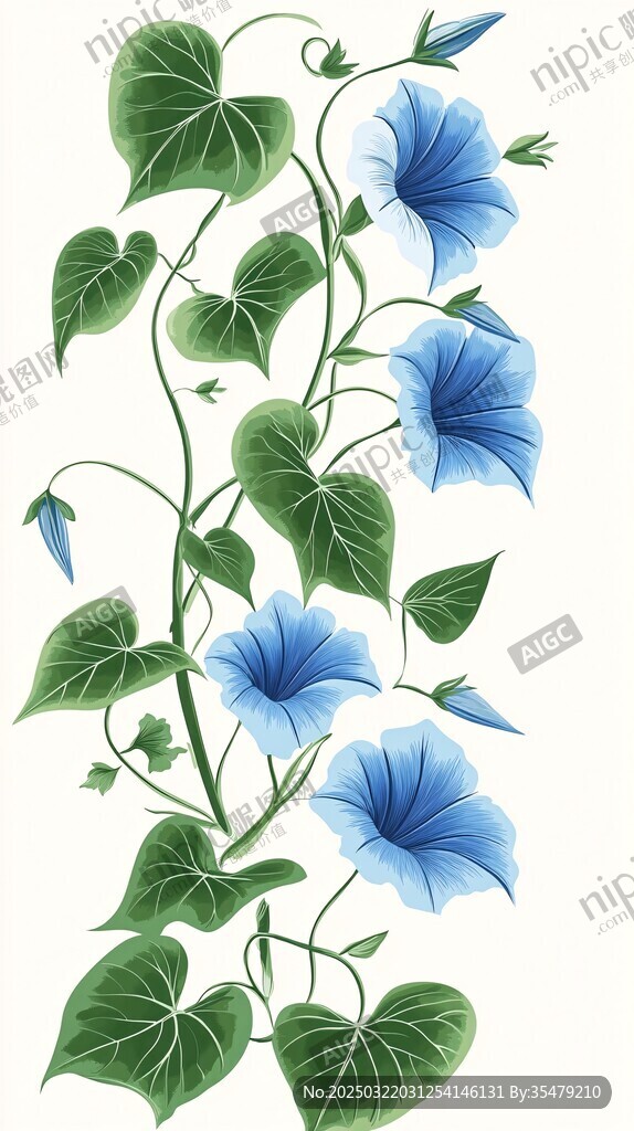 綠葉藍花爬藤植物
