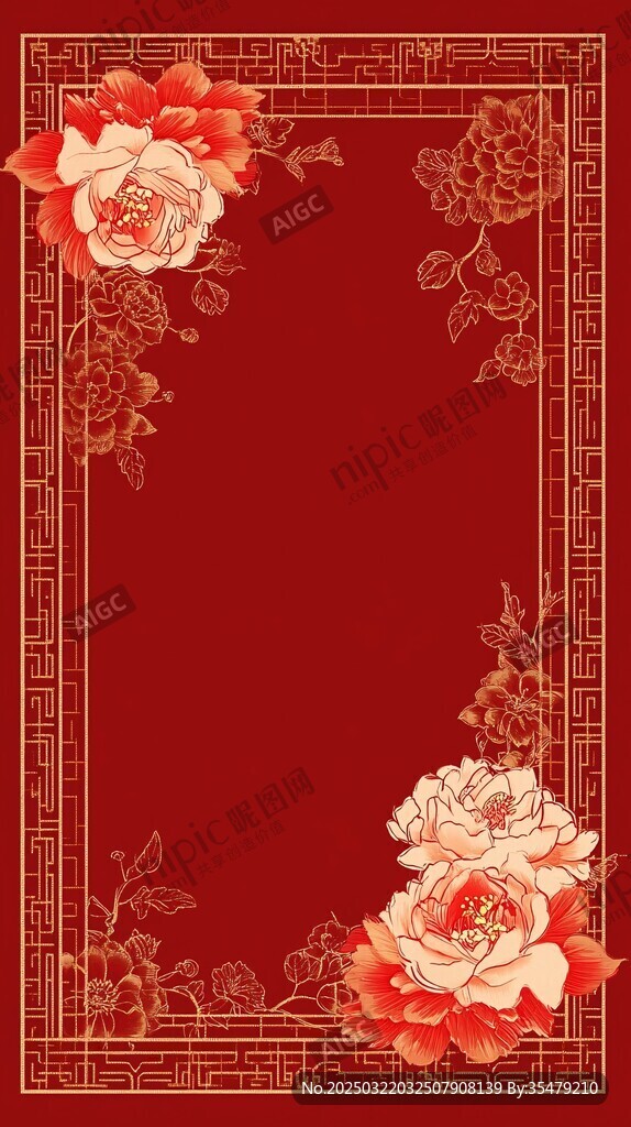 紅色花卉邊框設計