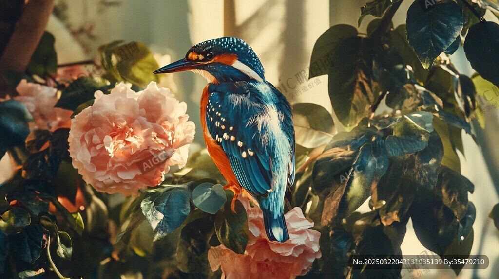 翠鳥與花卉