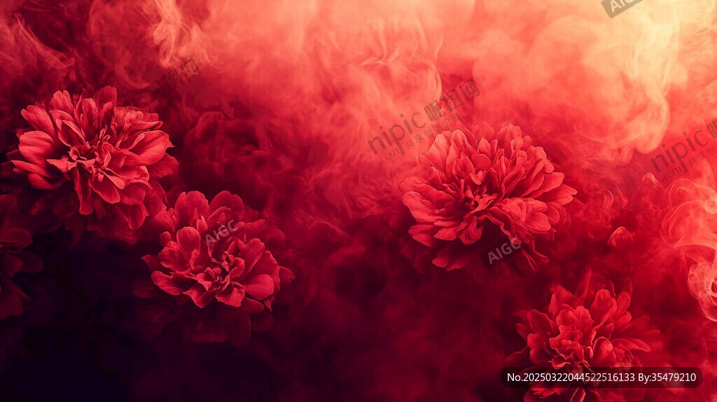 紅色花卉抽象畫