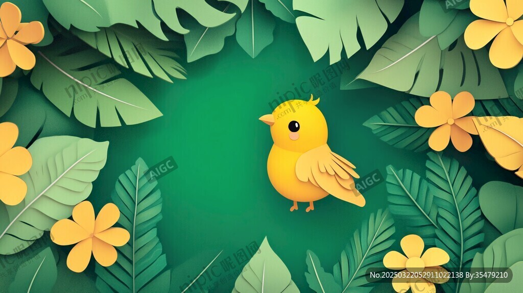 綠色叢林中的黃色小鳥(niǎo)