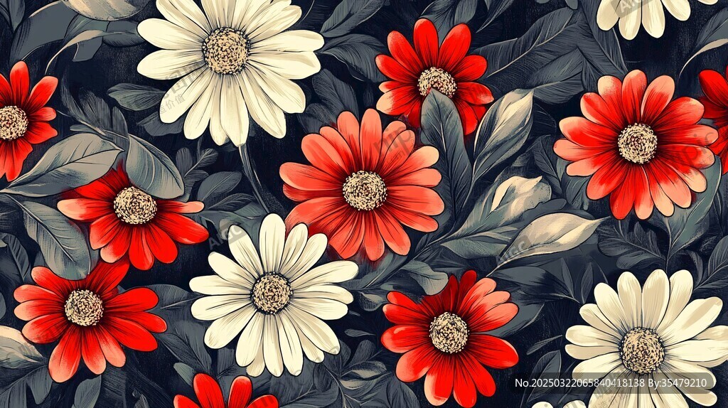 紅白相間的花卉圖案