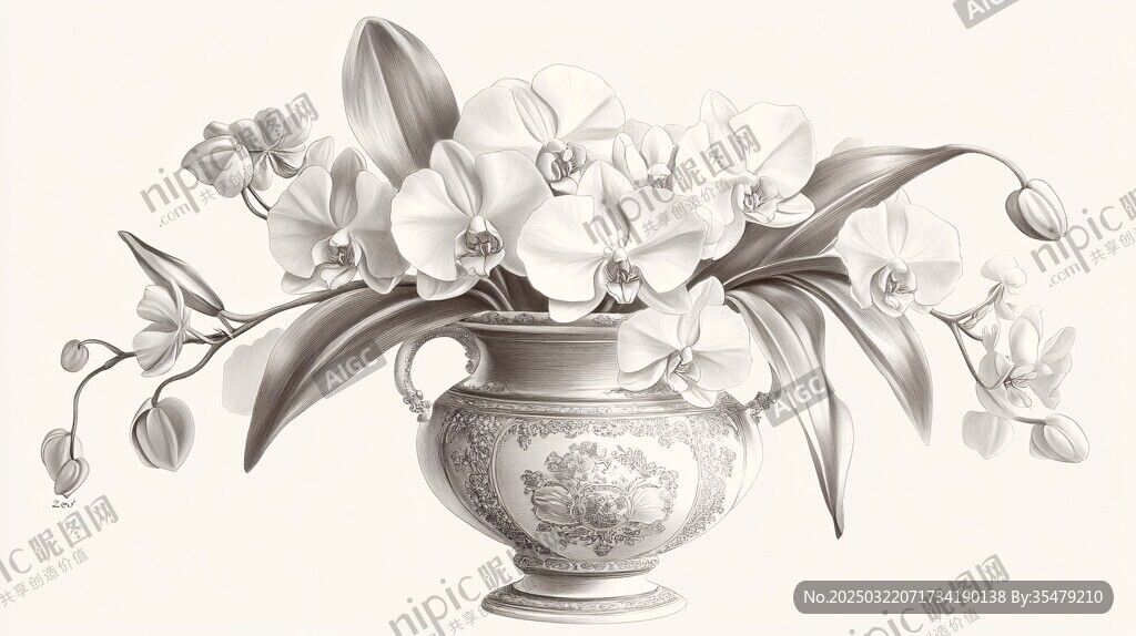 黑白蘭花插畫