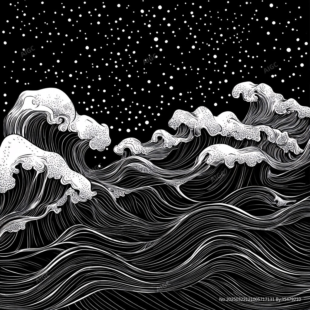 夜幕下的海浪與繁星